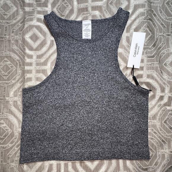 Calvin Klein Performance Women's Ribbed Crop Top, Gray  Heather,  size Medium - Picture 3 of 7